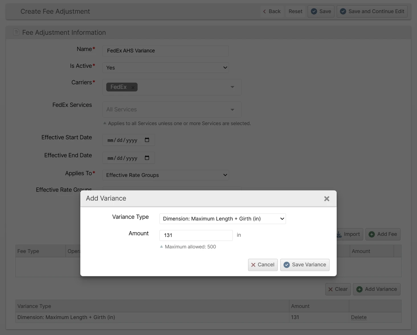 Adding a Surcharge Variance to a Fee Adjustment