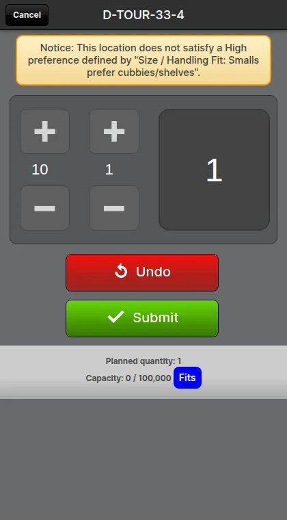 The counter pre-set to the planned quantity with the capacity line below it