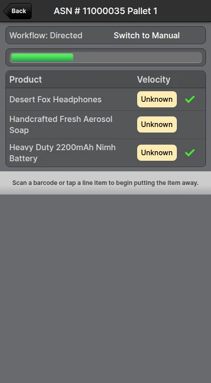 The Start screen after the tour with the completion notice and placed Products checked off